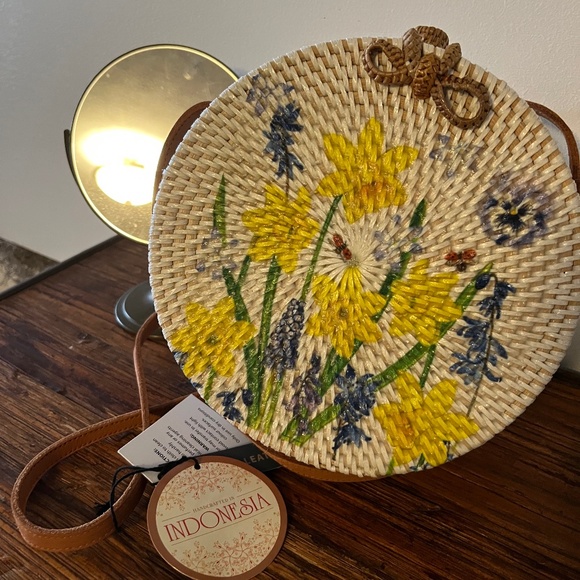 Anthropologie Handbags - Round Rattan woven crossbody purse